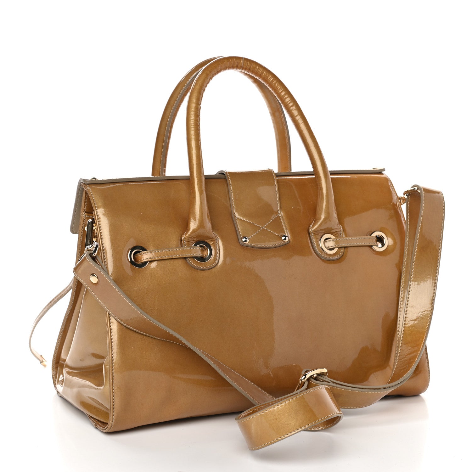 Jimmy Choo Metallic Patent Calfskin Large Rosalie Satchel Gold 3 of 15