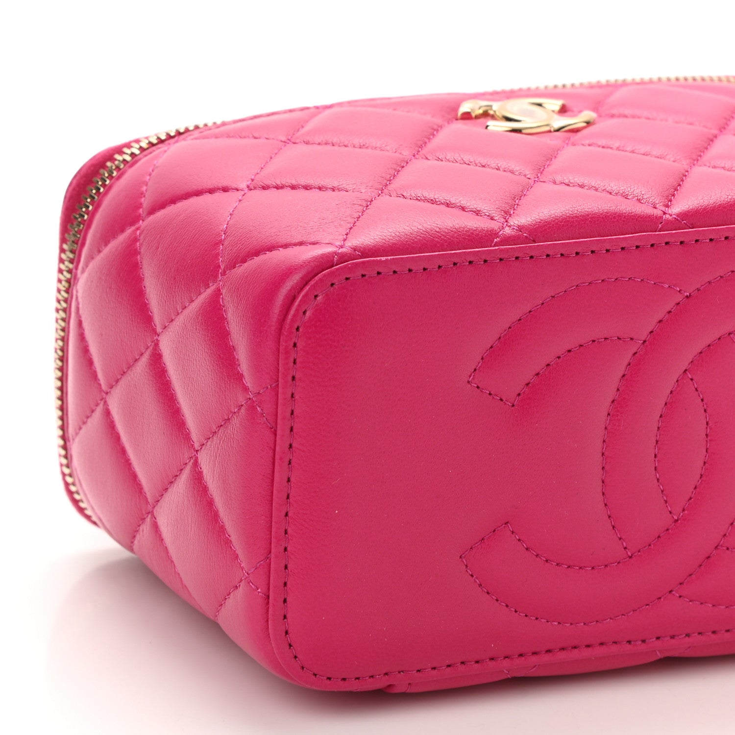 Chanel Lambskin Quilted Small Top Handle Vanity Case With Chain Dark Pink 10 of 12