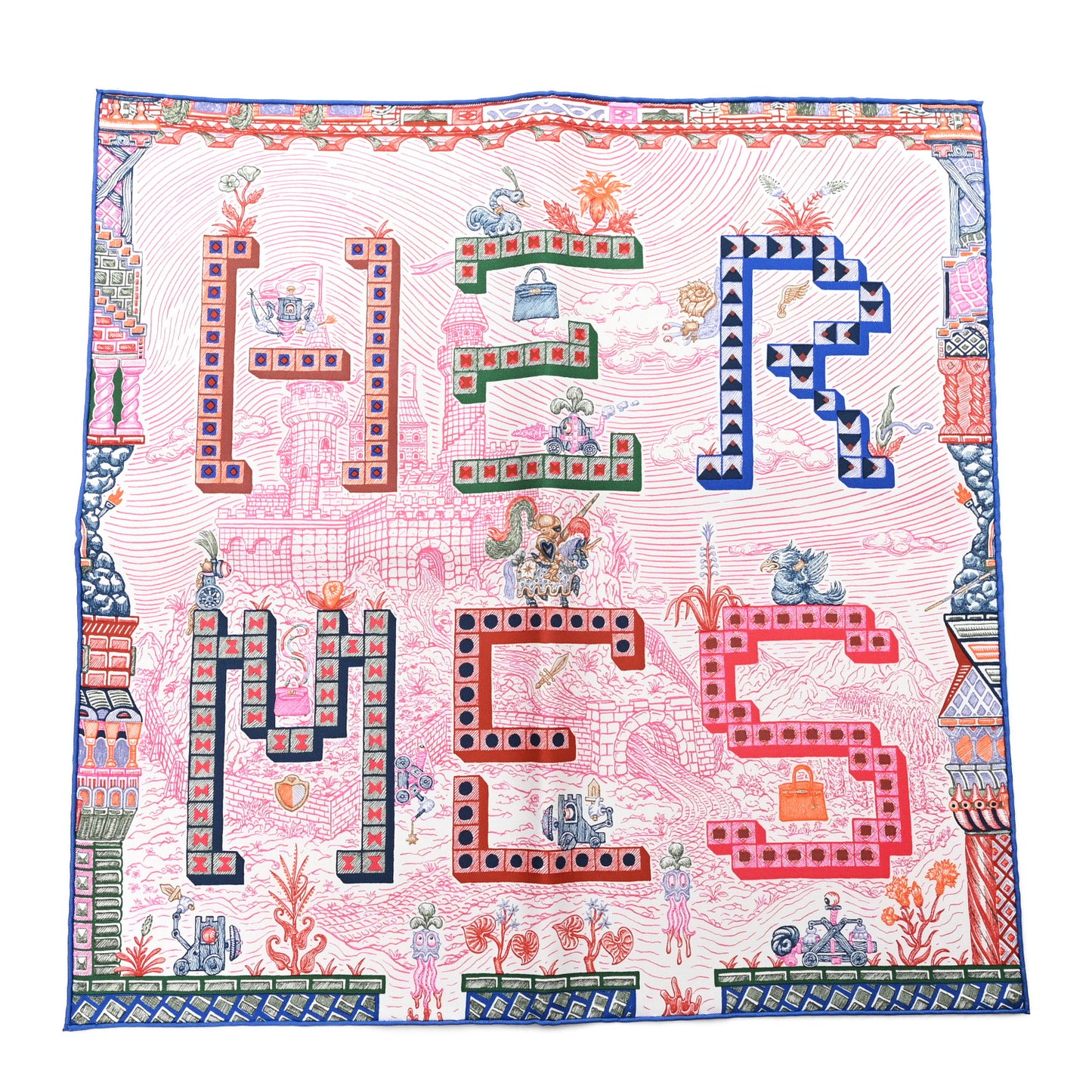 Silk Twill Super Silk Quest Detail Scarf 45 Rose Bleu Vert
