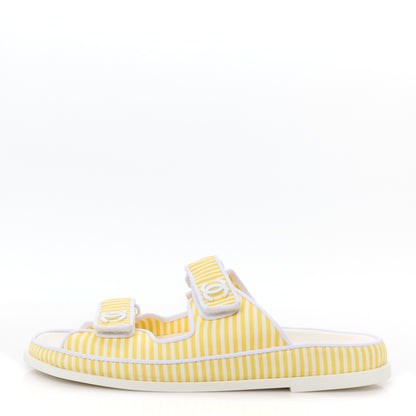 Chanel Printed Calfskin Velcro Dad Flat Mules 40 White Yellow 1 of 9