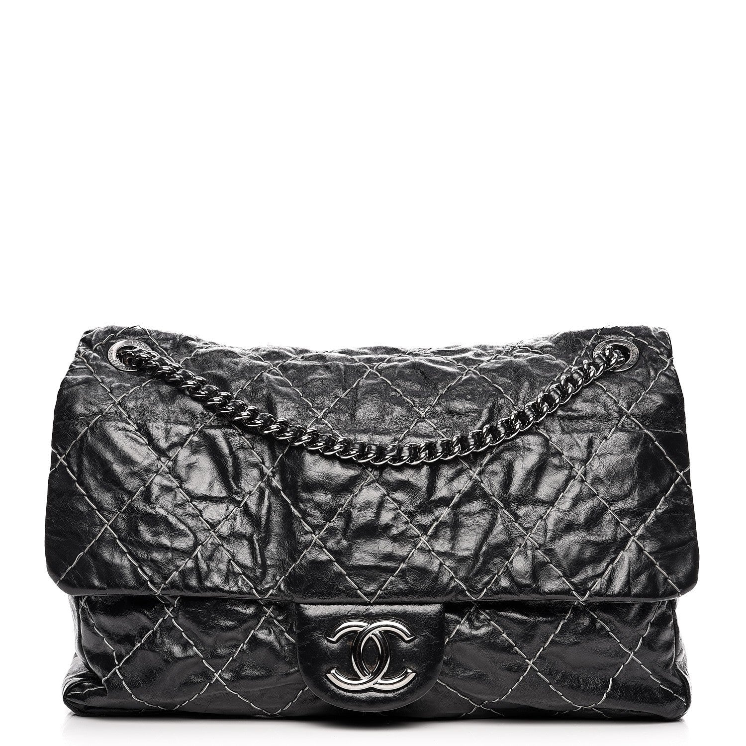 Chanel Glazed Goatskin Double Stitch Maxi Flap Black 1 of 10