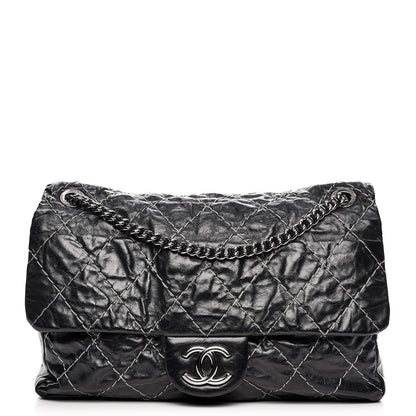 Chanel Glazed Goatskin Double Stitch Maxi Flap Black 1 of 10