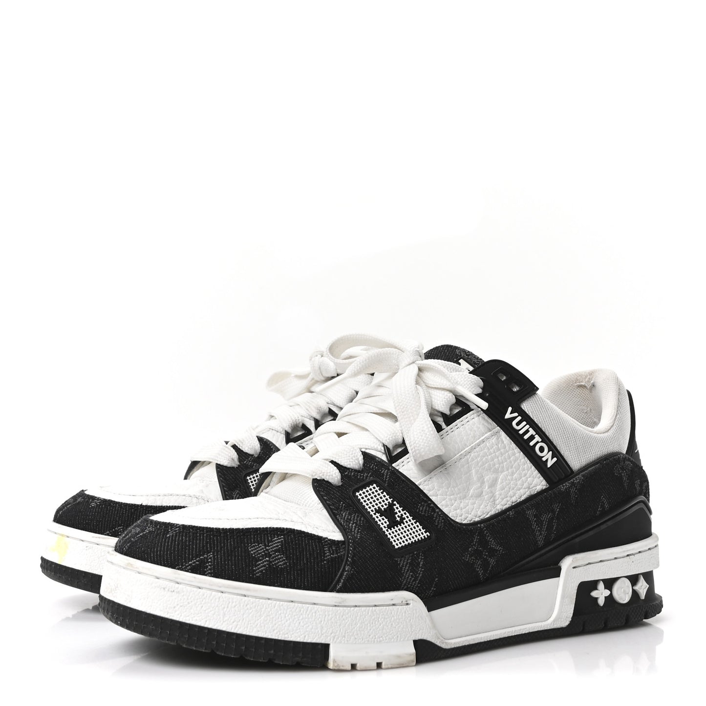 Calfskin Embossed Monogram Denim Womens LV Trainer Sneakers 37 Black