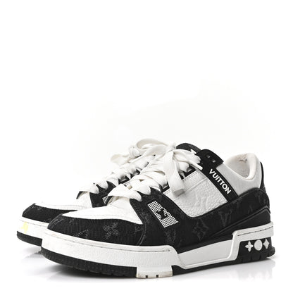 Louis Vuitton Calfskin Embossed Monogram Denim Womens LV Trainer Sneakers 37 Black 4 of 9