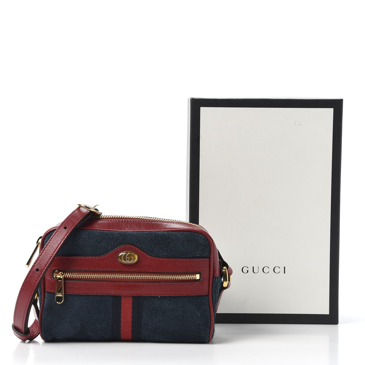 Gucci Suede Calfskin Web Mini Ophidia Shoulder Bag New Blue Romantic Cherry 9 of 9