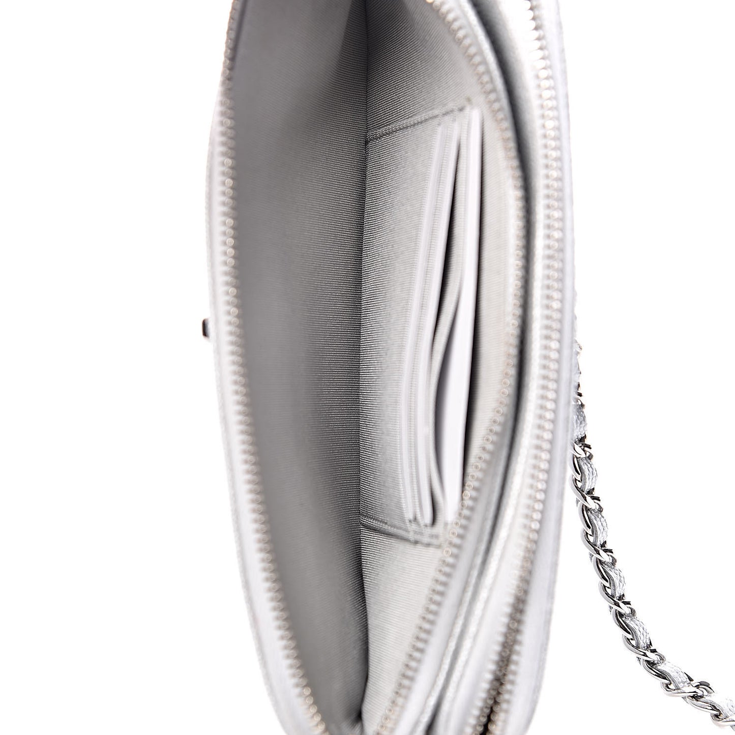 Metallic Caviar Chevron Quilted Small Vintage Mademoiselle Clutch With Chain Silver