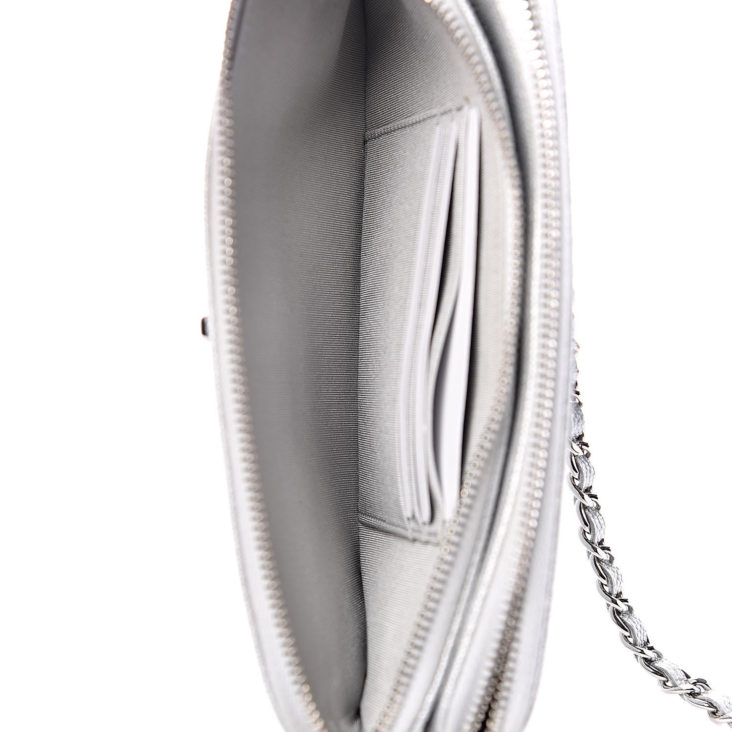 Chanel Metallic Caviar Chevron Quilted Small Vintage Mademoiselle Clutch With Chain Silver 10 of 13