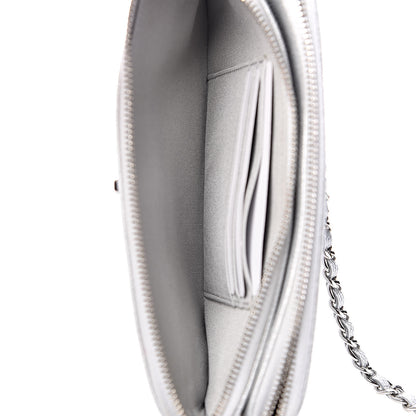 Chanel Metallic Caviar Chevron Quilted Small Vintage Mademoiselle Clutch With Chain Silver 10 of 13