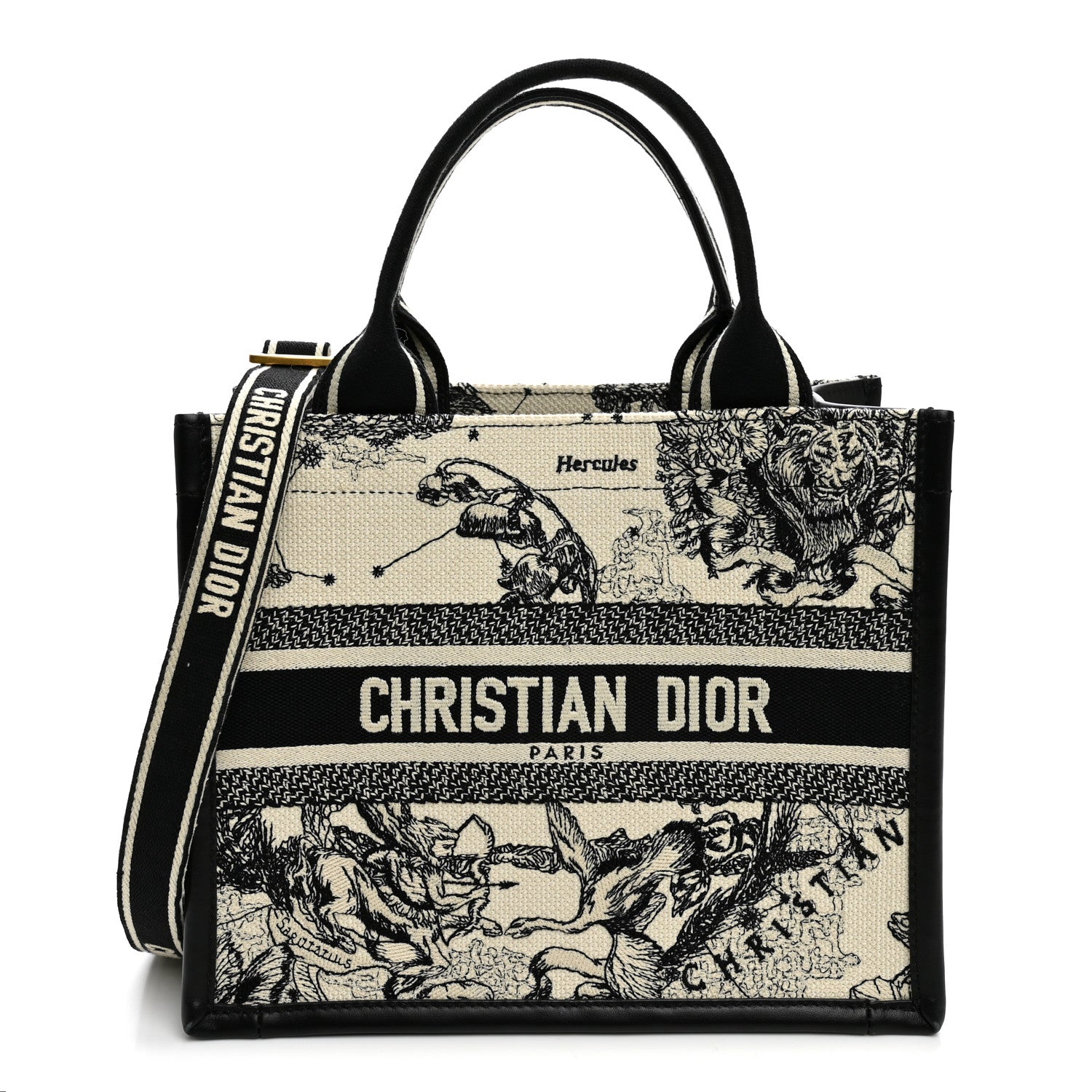 Christian Dior Calfskin Zodiac Toile De Jouy Small Book Tote With Strap Latte 1 of 10
