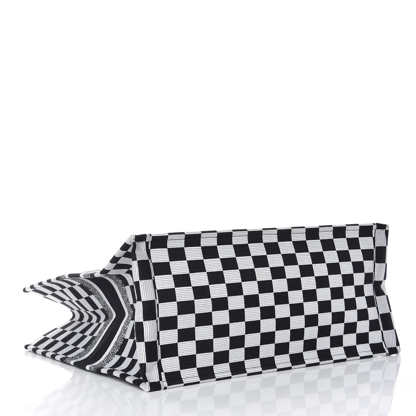 Canvas Embroidered Checkered Book Tote Black White
