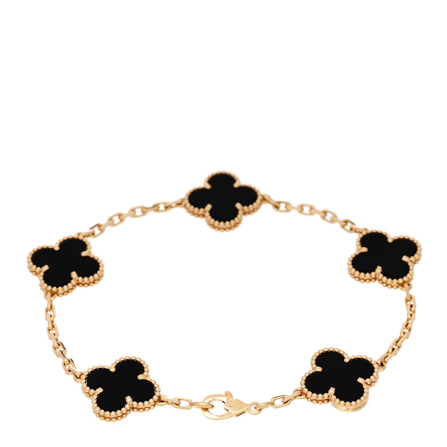 VAN CLEEF & ARPELS 18K Yellow Gold Black Onyx 5 Motifs Vintage Alhambra Bracelet