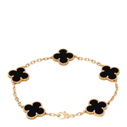 Van Cleef & Arpels VAN CLEEF & ARPELS 18K Yellow Gold Black Onyx 5 Motifs Vintage Alhambra Bracelet 2 of 5
