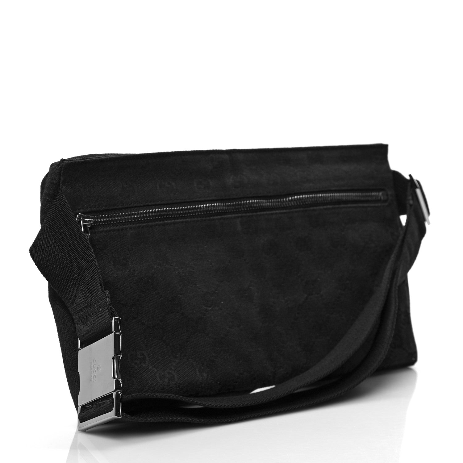 Gucci Denim Monogram Double Pocket Belt Bag Black 2 of 12