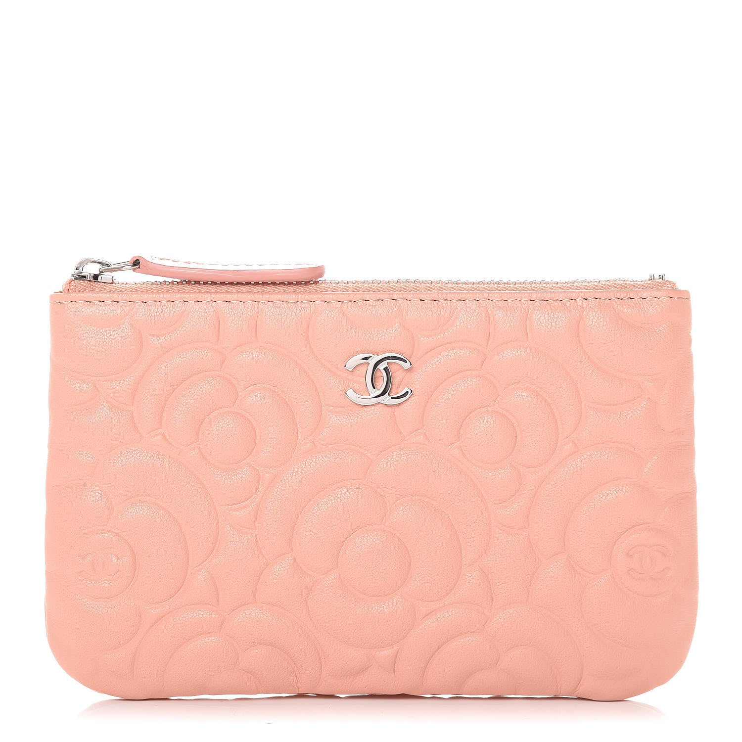 Chanel Goatskin Camellia Embossed Cosmetic Pouch Pink 1 of 8