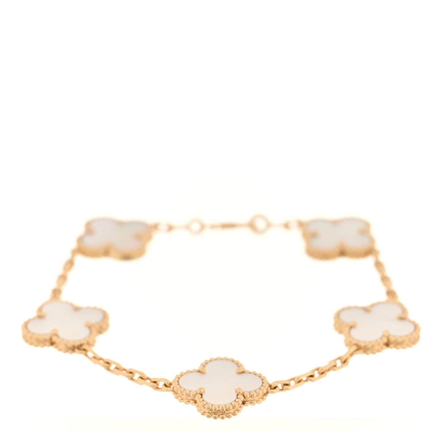 18K Yellow Gold Mother of Pearl 5 Motifs Vintage Alhambra Bracelet