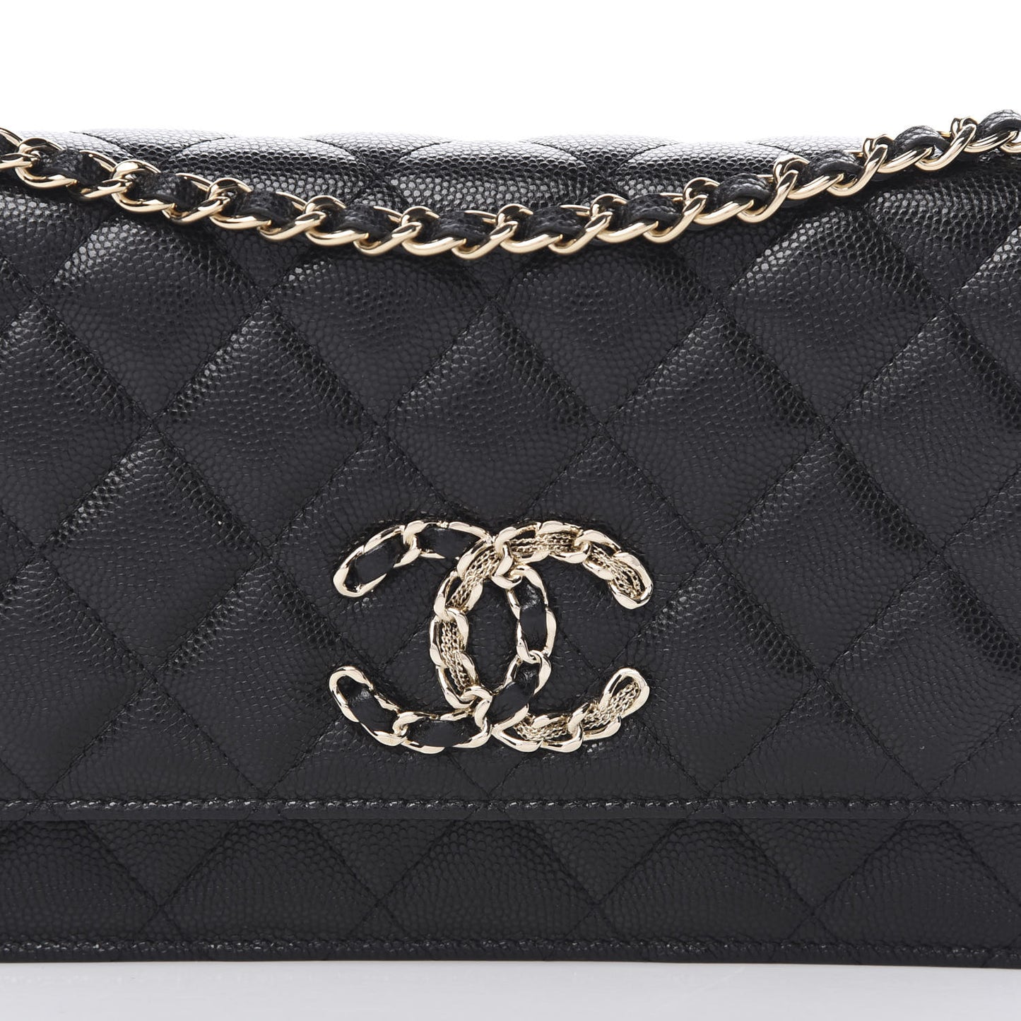 Caviar Quilted French New Wave Chain CC Wallet On Chain WOC Black