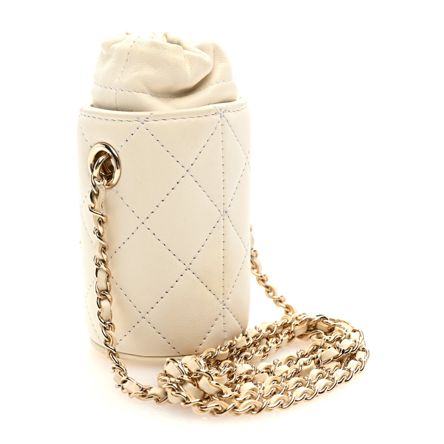 Chanel Lambskin Quilted Mini Bucket Bag With Chain White 3 of 10