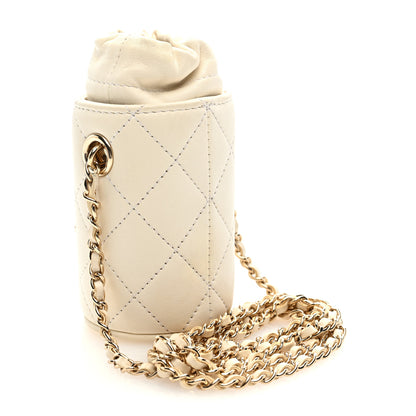 Chanel Lambskin Quilted Mini Bucket Bag With Chain White 3 of 10