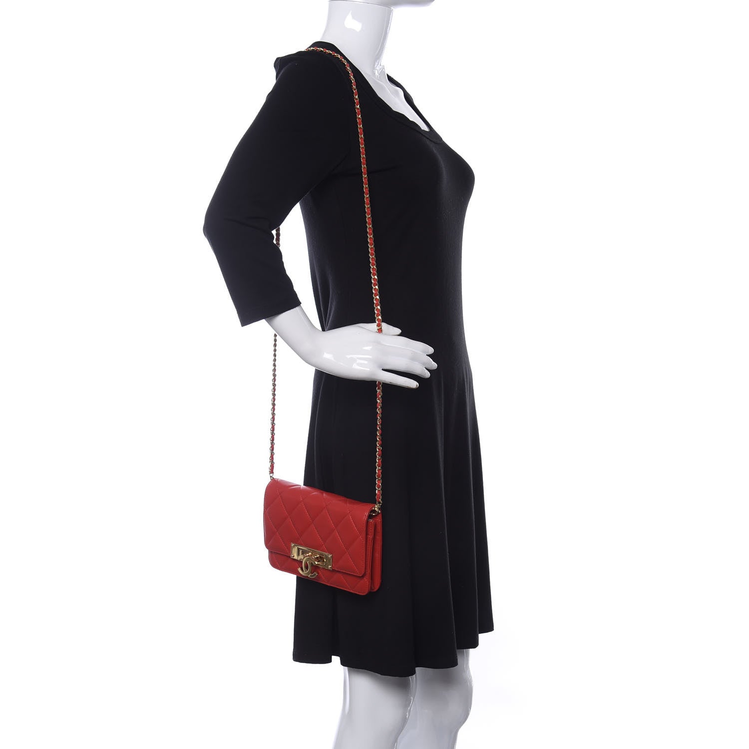 Chanel Lambskin Quilted Golden Class Wallet on Chain WOC Red 2 of 11