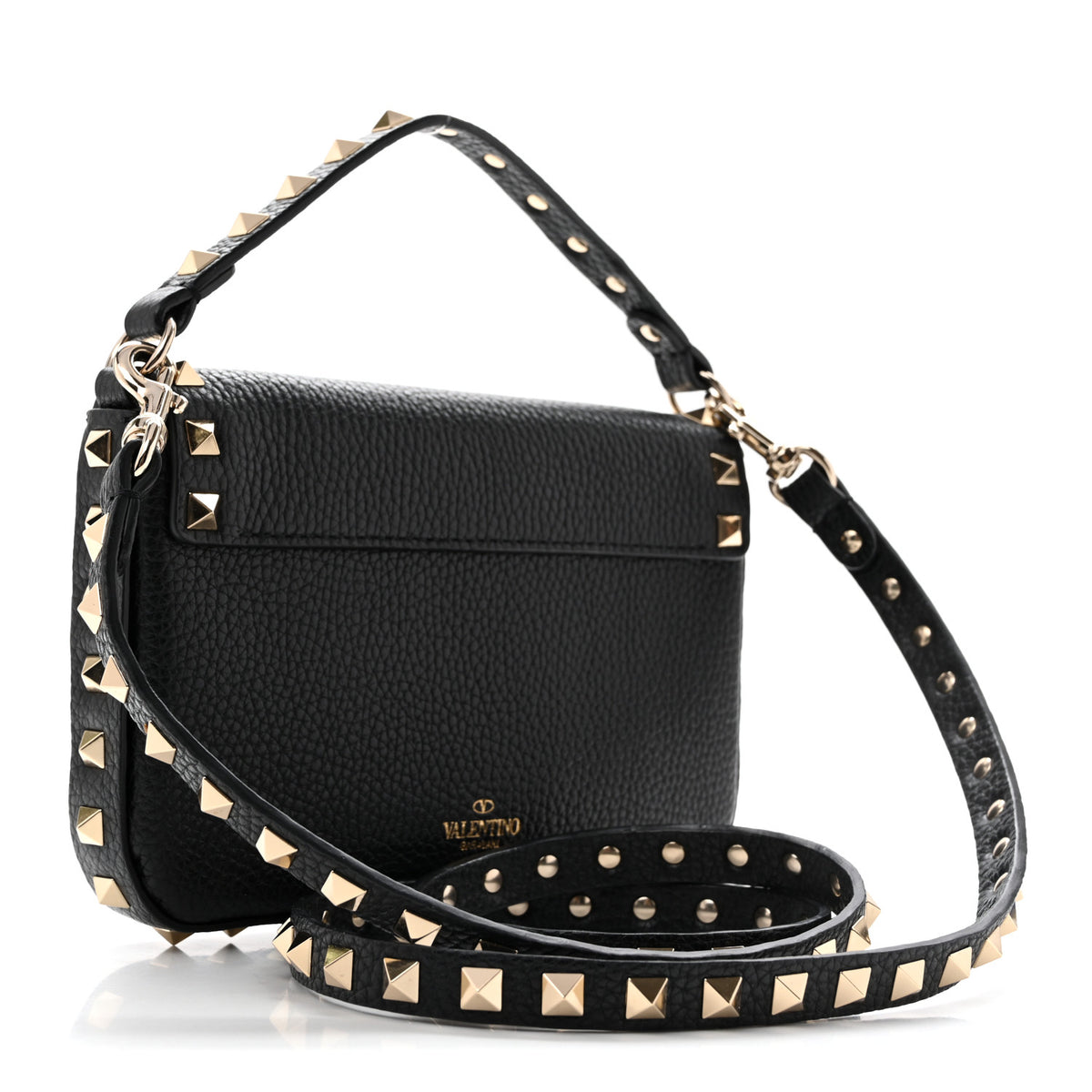 Grainy Calfskin Rockstud Crossbody Pouch Black