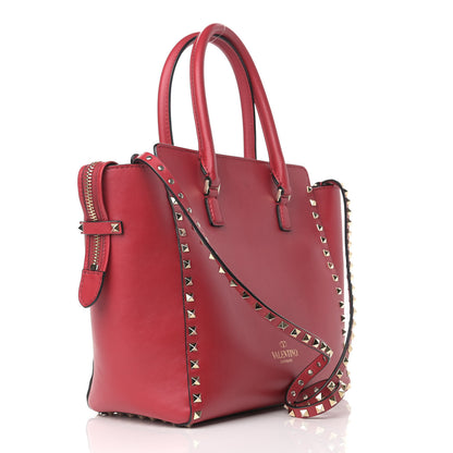 Valentino Garavani Vitello Rockstud Double Handle Tote Red 3 of 11