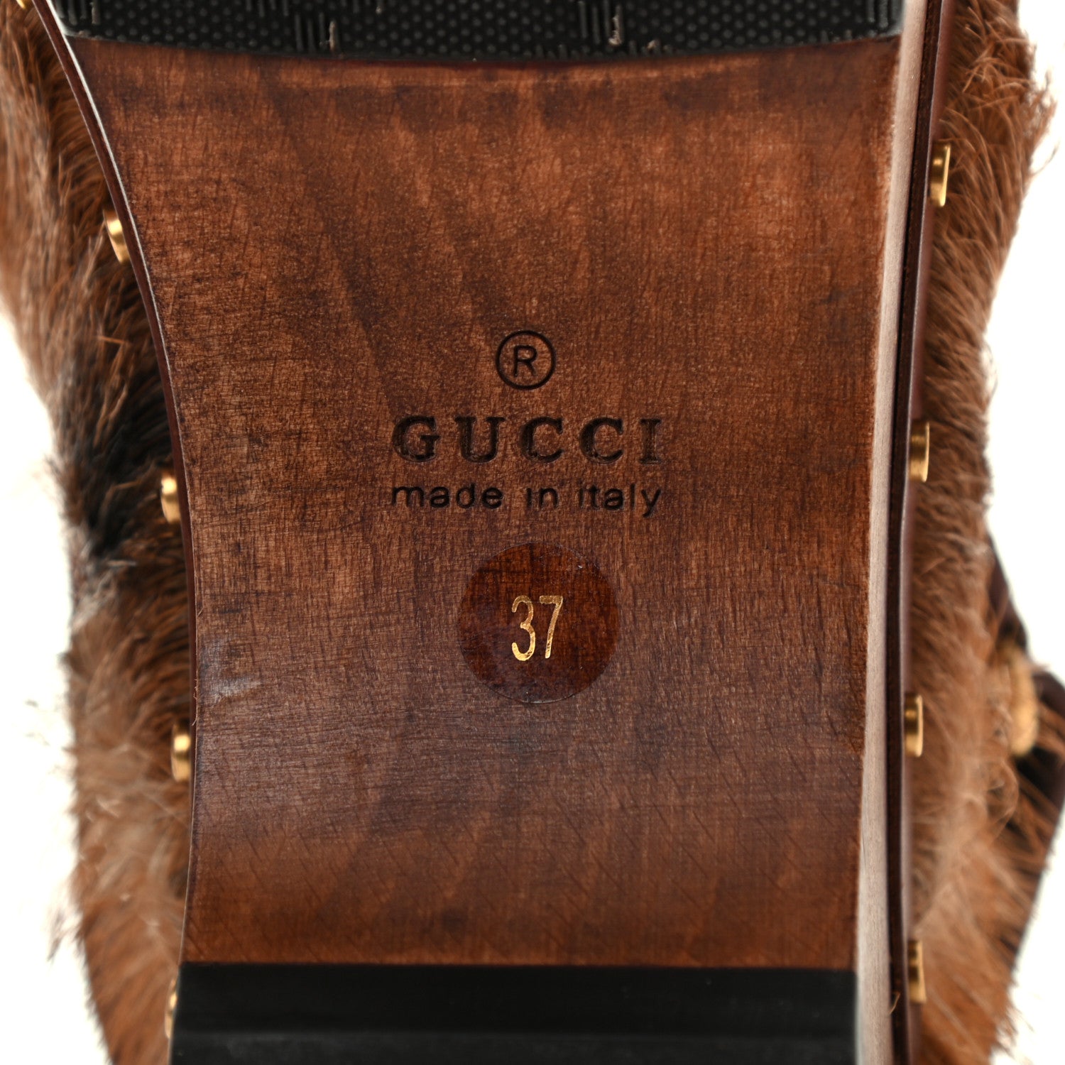 Gucci Goat Hair Calfskin Horsebit Amstel Slingback Clogs 37 Naturale Mattone 6 of 8