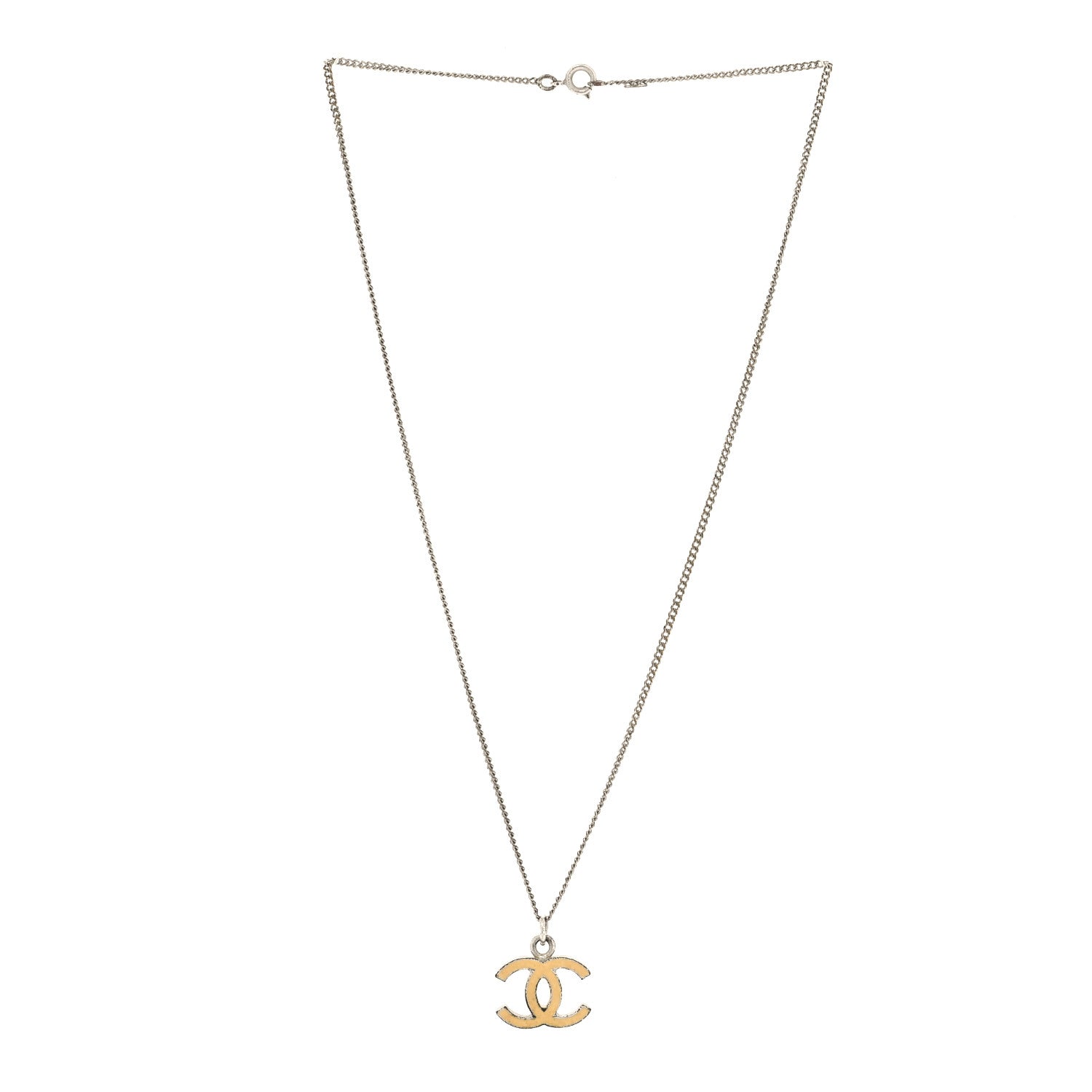 Chanel Resin CC Pendant Necklace Silver Gold 3 of 5