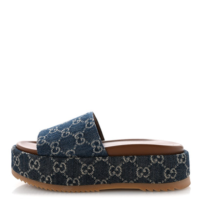 Gucci New Denim GG Monogram Angelina Platform 55mm Slide Sandals 36 Blue Tea 1 of 9