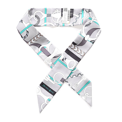 Hermes Silk Panoplie Equestre Twilly Gris Blanc Menthol 1 of 3
