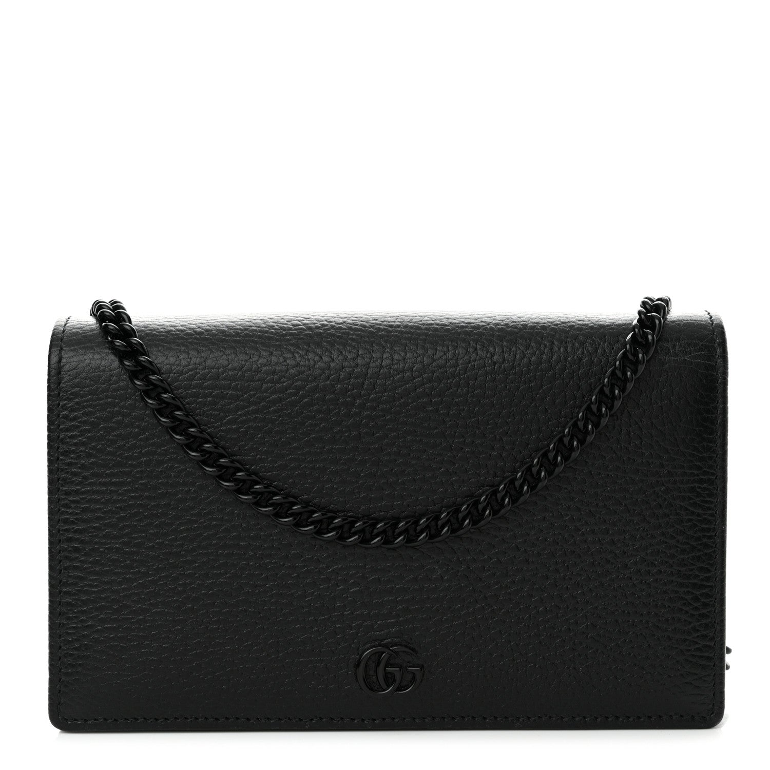 Gucci Dollar Calfskin Enamel Monochrome Mini GG Marmont Chain Wallet Black 1 of 11