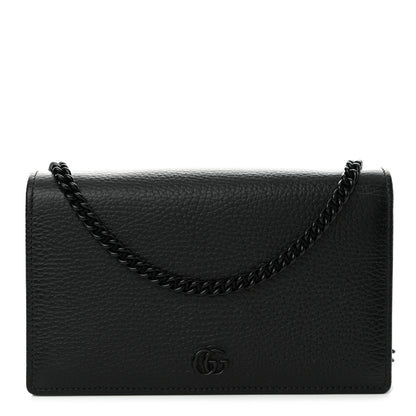 Gucci Dollar Calfskin Enamel Monochrome Mini GG Marmont Chain Wallet Black 1 of 11