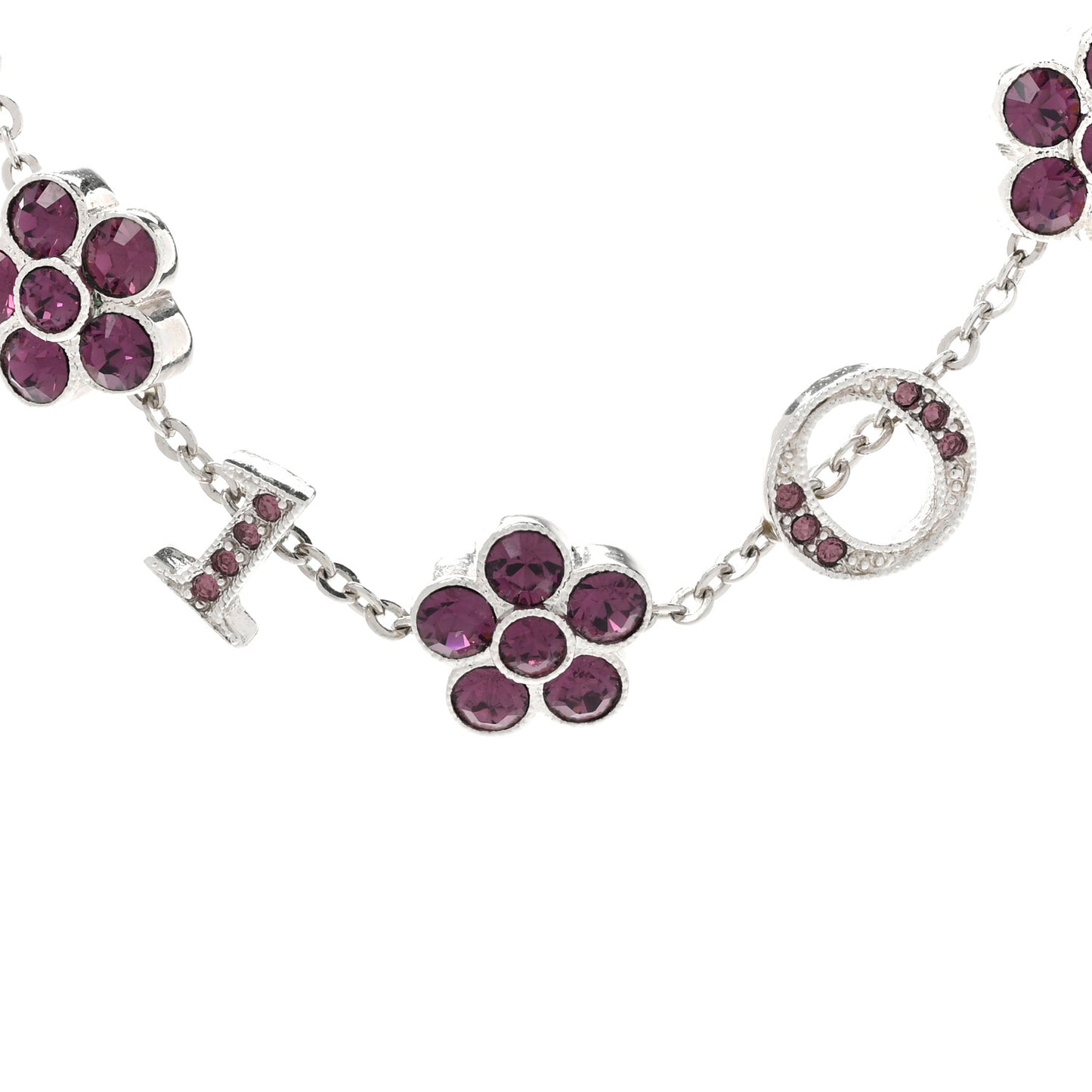Crystal Flower Choker Necklace Silver Purple