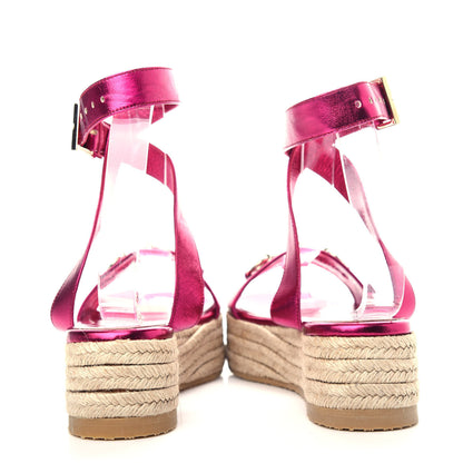 Gucci Metallic Nappa Horsebit Espadrille Sandals 37 Pink 7 of 11