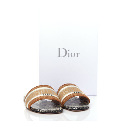 Christian Dior Canvas Lurex Baobab Embroidered Dway Flat Slide Sandals 36.5 Beige 11 of 11