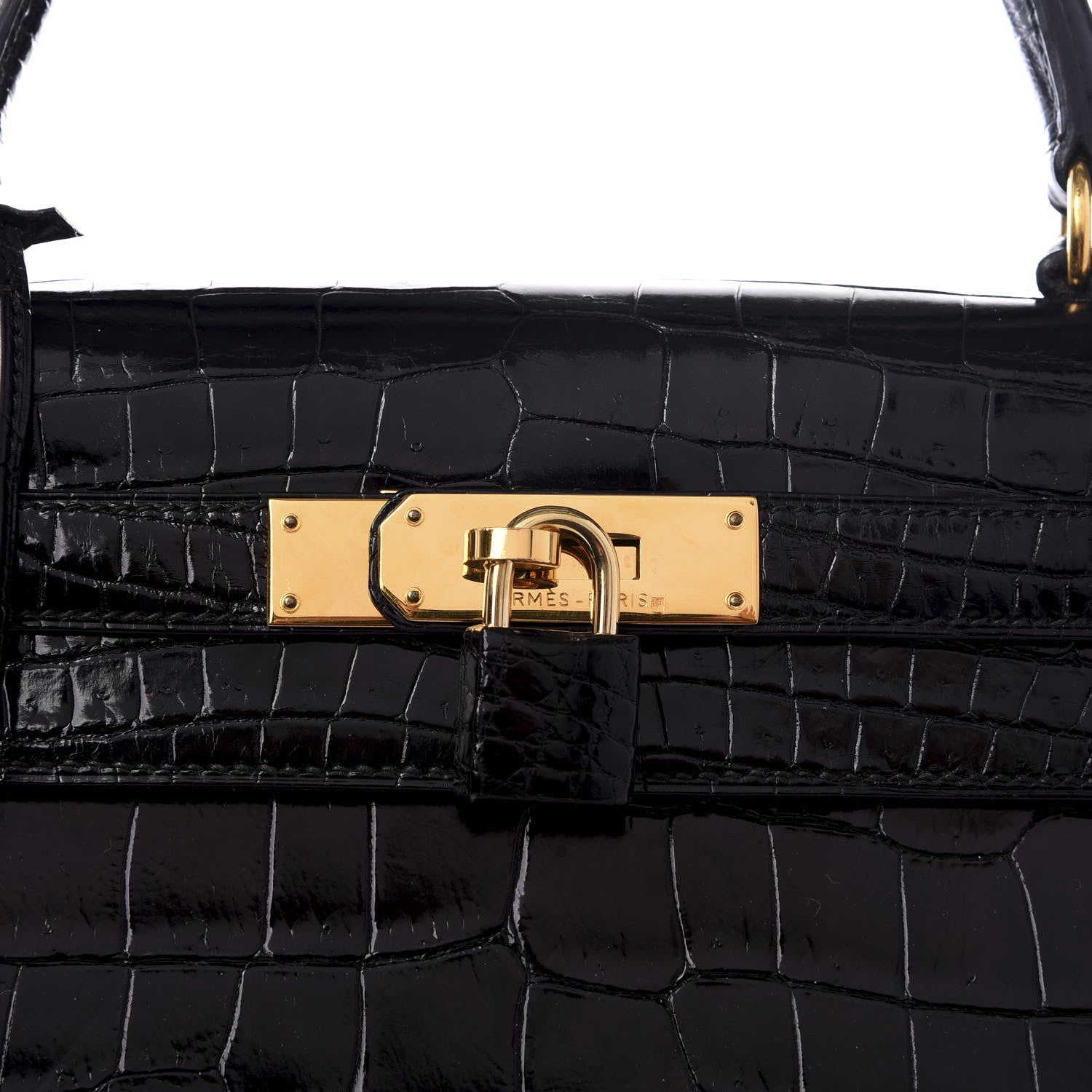 Hermes Shiny Niloticus Crocodile Kelly Sellier 28 Black 8 of 8
