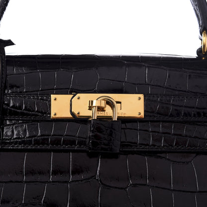 Hermes Shiny Niloticus Crocodile Kelly Sellier 28 Black 8 of 8
