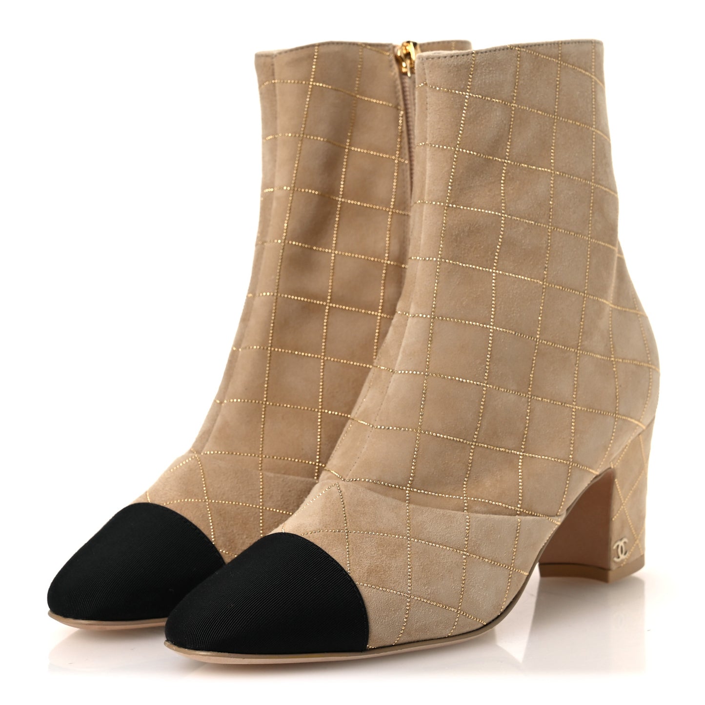 Suede Goatskin Grosgrain Cap Toe Shorts Boots 37 Beige Golden Black