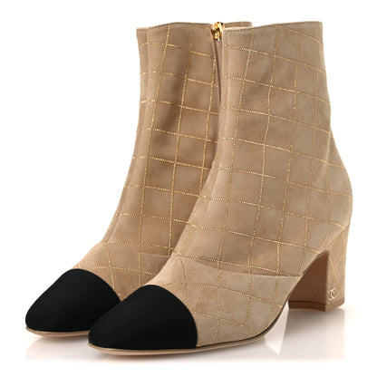 Chanel Suede Goatskin Grosgrain Cap Toe Shorts Boots 37 Beige Golden Black 4 of 12