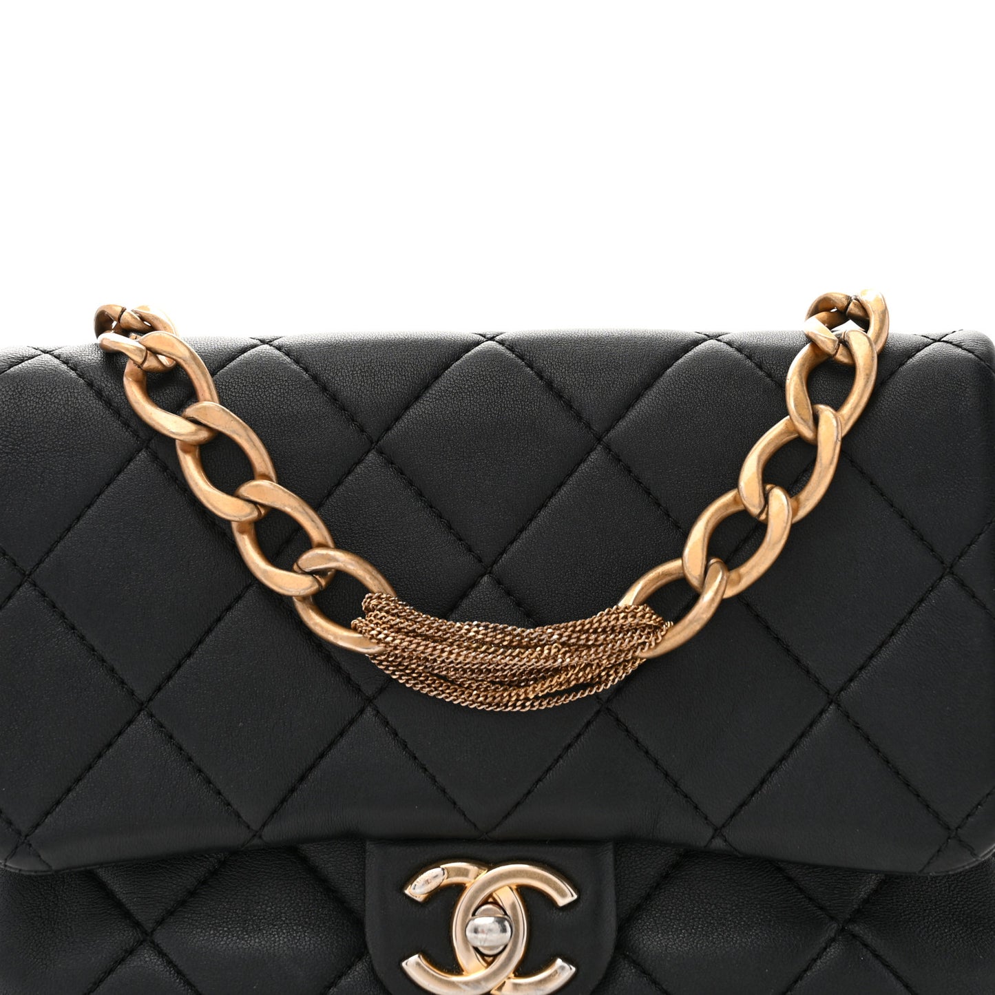 Lambskin Quilted Chain Flap Black