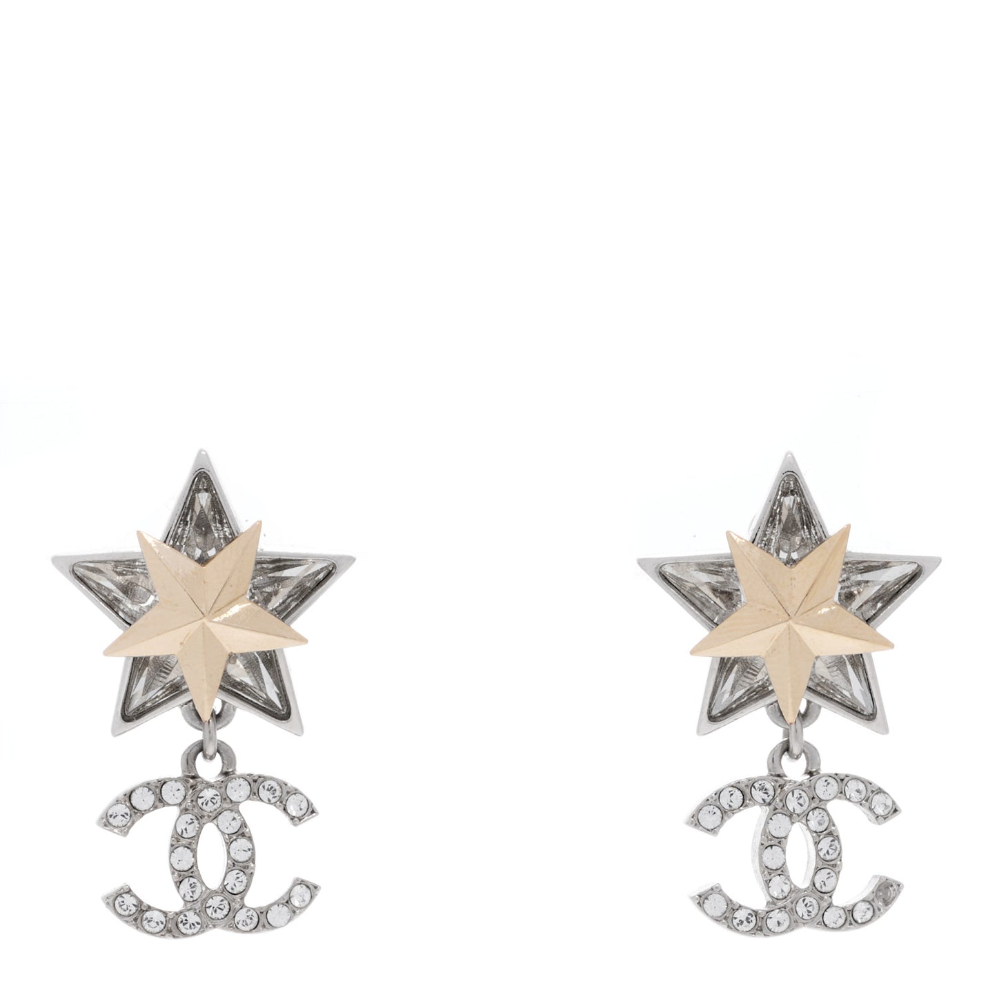 Crystal CC Star Drop Earrings Silver Gold