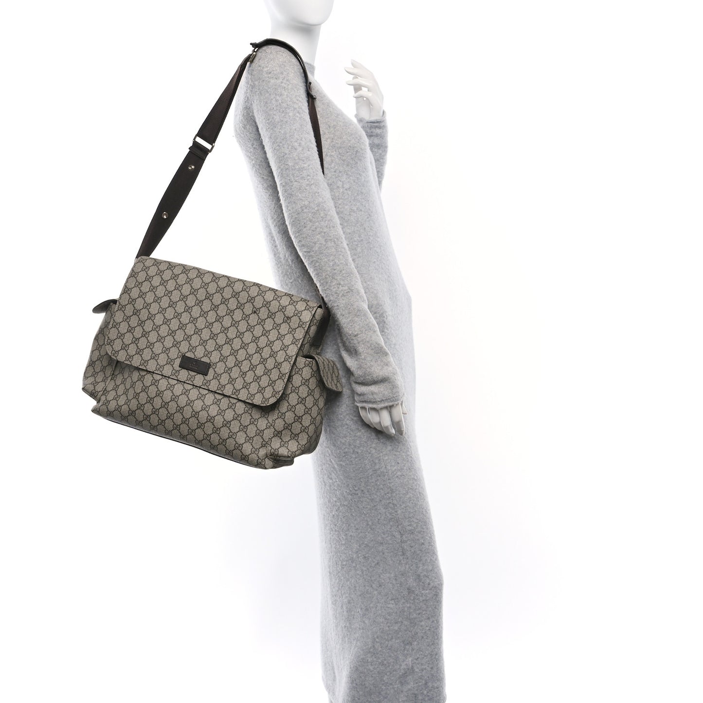 GG Plus Monogram Messenger Diaper Bag Dark Brown