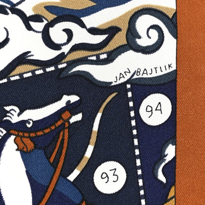 Hermes Silk Vintage L Epopee D Hermes Detail Scarf 70 Marine Caramel White 4 of 5