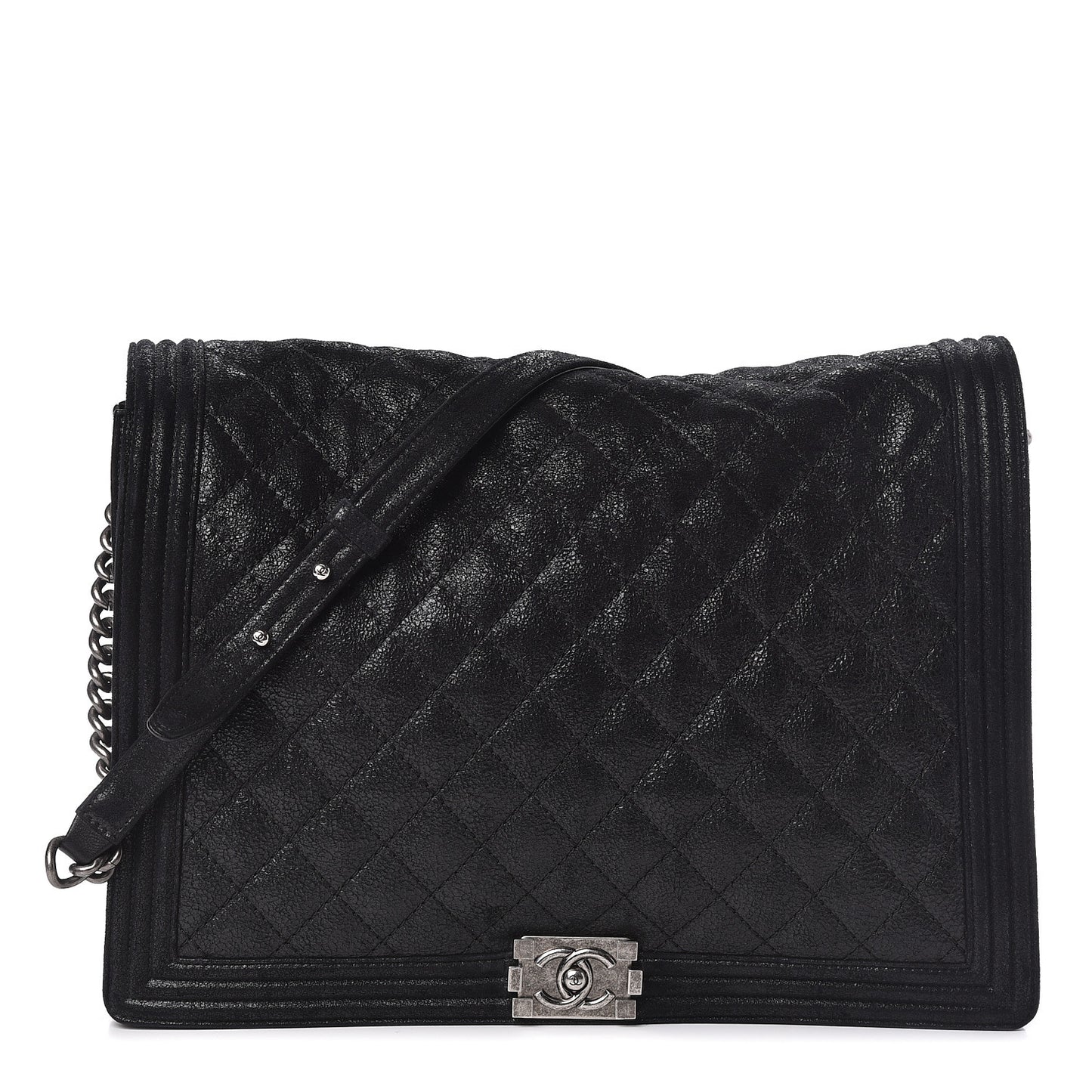 Iridescent Calfskin Quilted XL Gentle Boy Flap Black