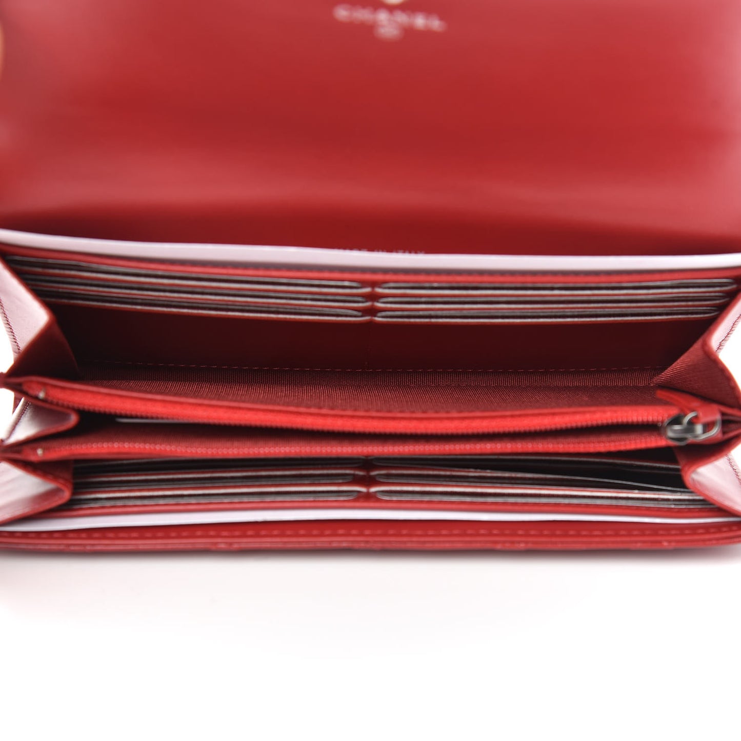 Glazed Calfskin Quilted Coco Boy Large Gusset Flap Wallet Red