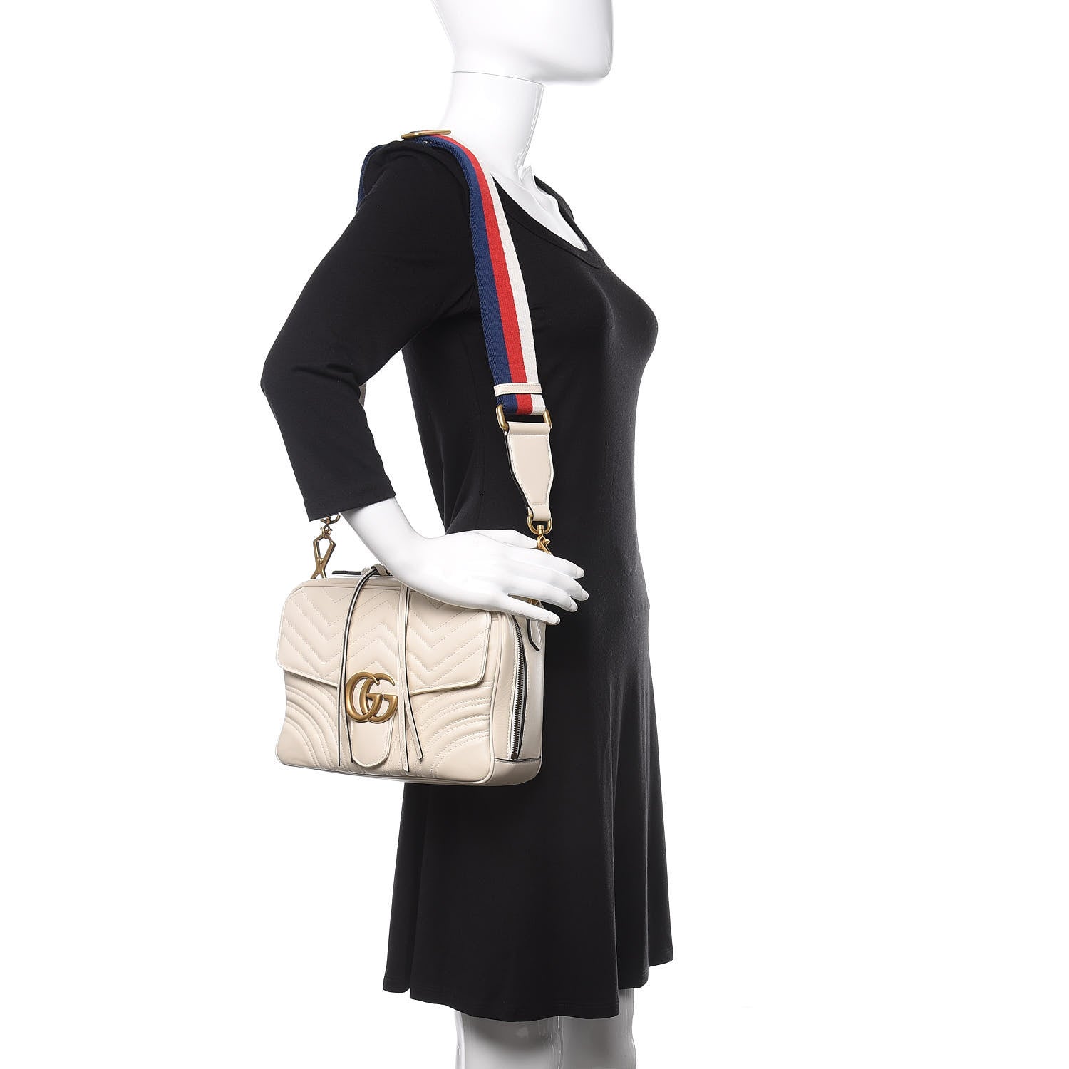 Gucci Calfskin Matelasse Sylvie Web Small GG Marmont Top Handle Shoulder Bag White 2 of 14
