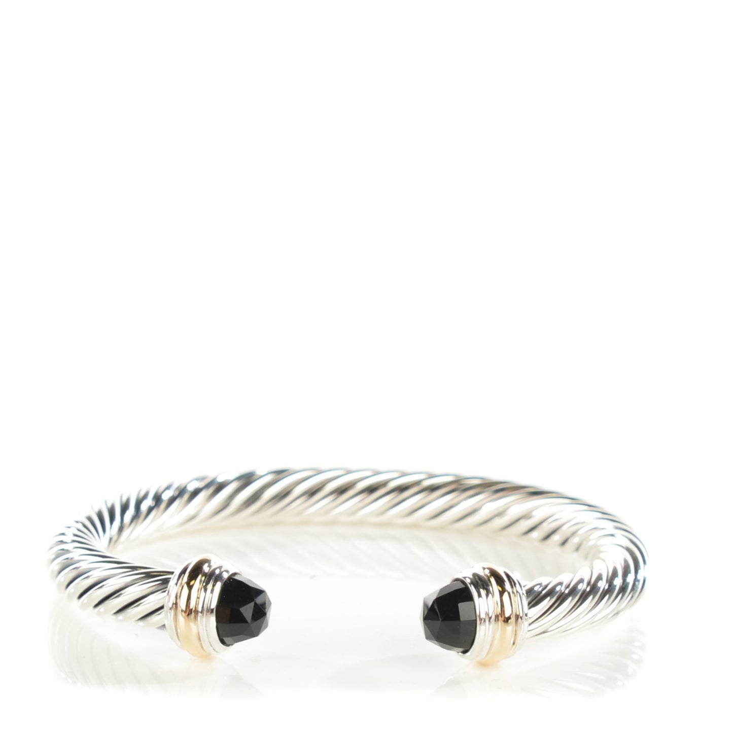 Sterling Silver 18K Yellow Gold Black Onyx 7mm Cable Classics Bracelet