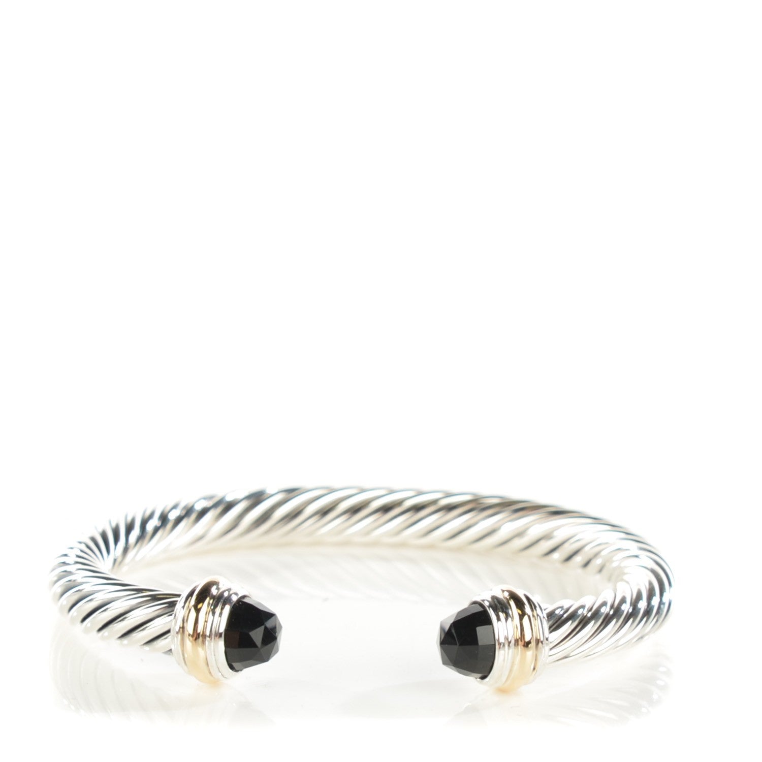 David Yurman Sterling Silver 18K Yellow Gold Black Onyx 7mm Cable Classics Bracelet 1 of 7