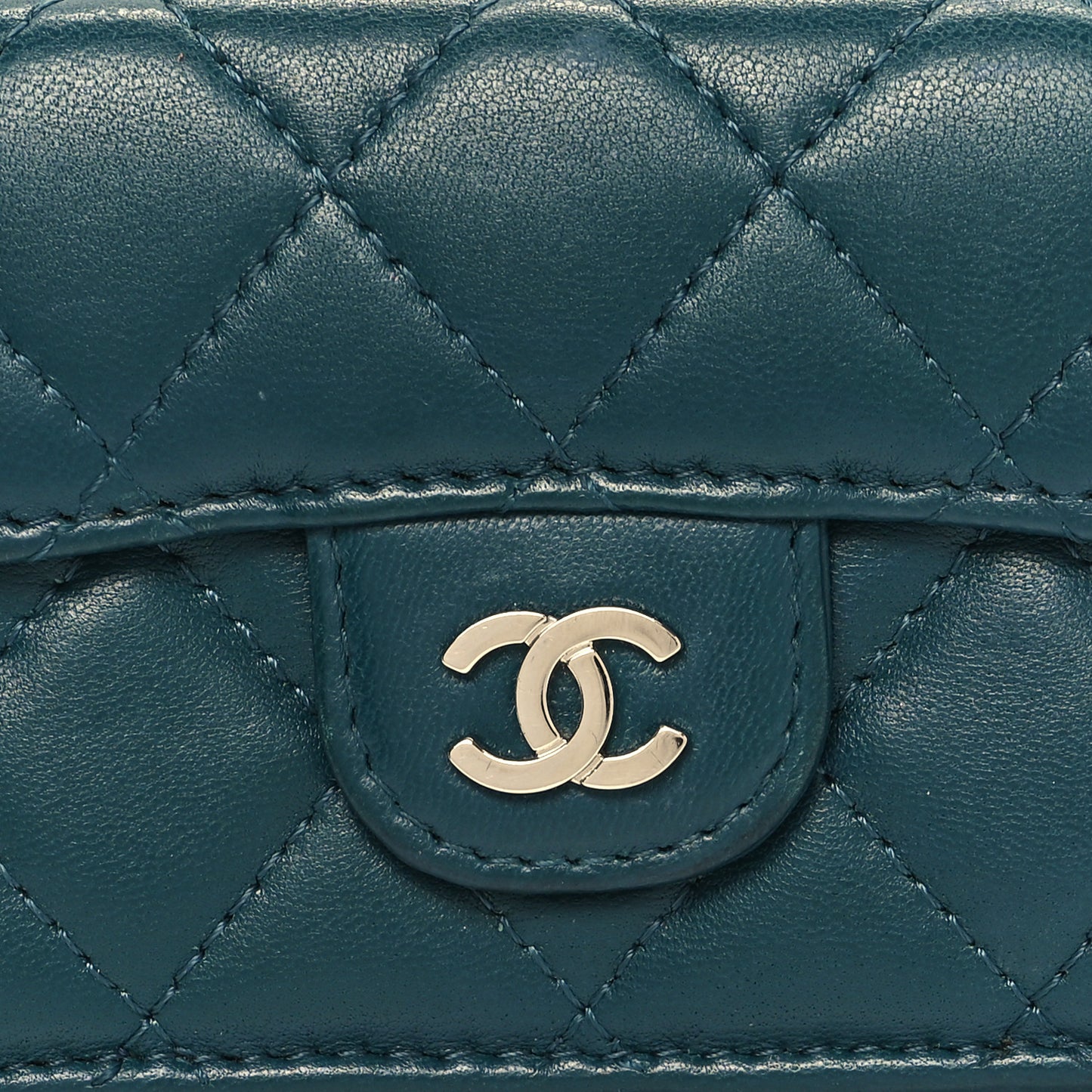 Lambskin Quilted Tri-Fold Flap Wallet Dark Green