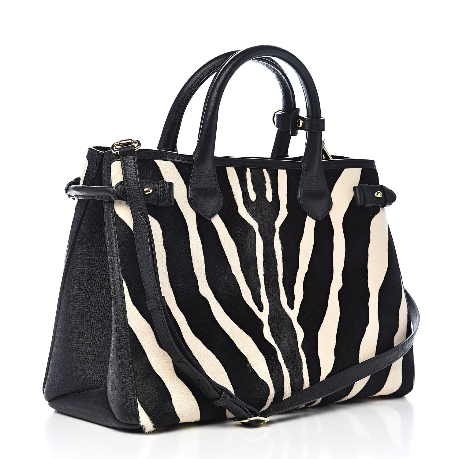 Burberry Calf Hair House Check Zebra Print Medium Banner Tote Natural Black 3 of 12