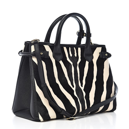 Burberry Calf Hair House Check Zebra Print Medium Banner Tote Natural Black 3 of 12